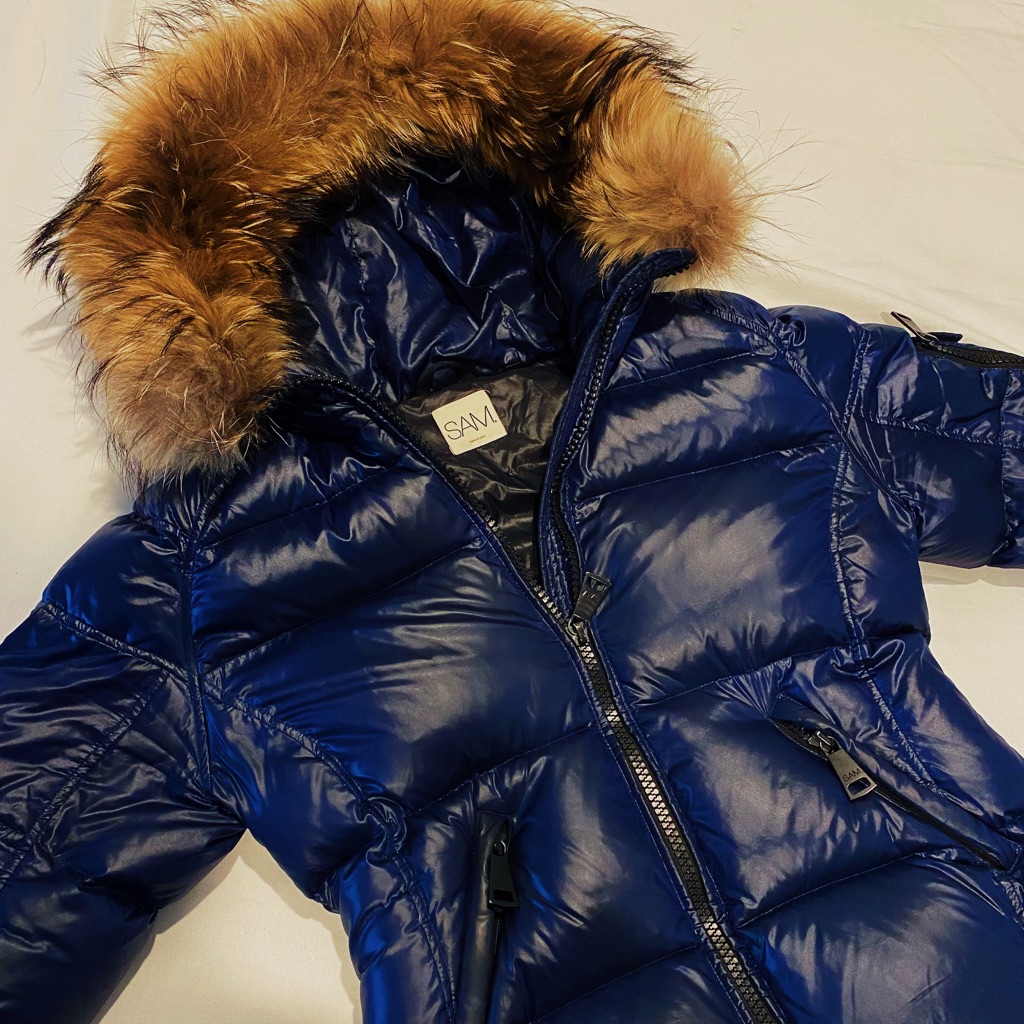 Sam. Ladies Xl Marine Blue Puffer With Fox Fur Hood